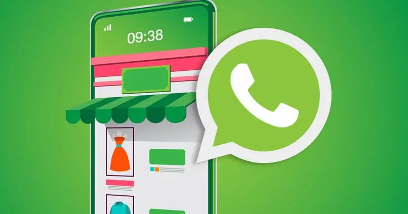 ilustración tienda virtual y logo de WhatsApp